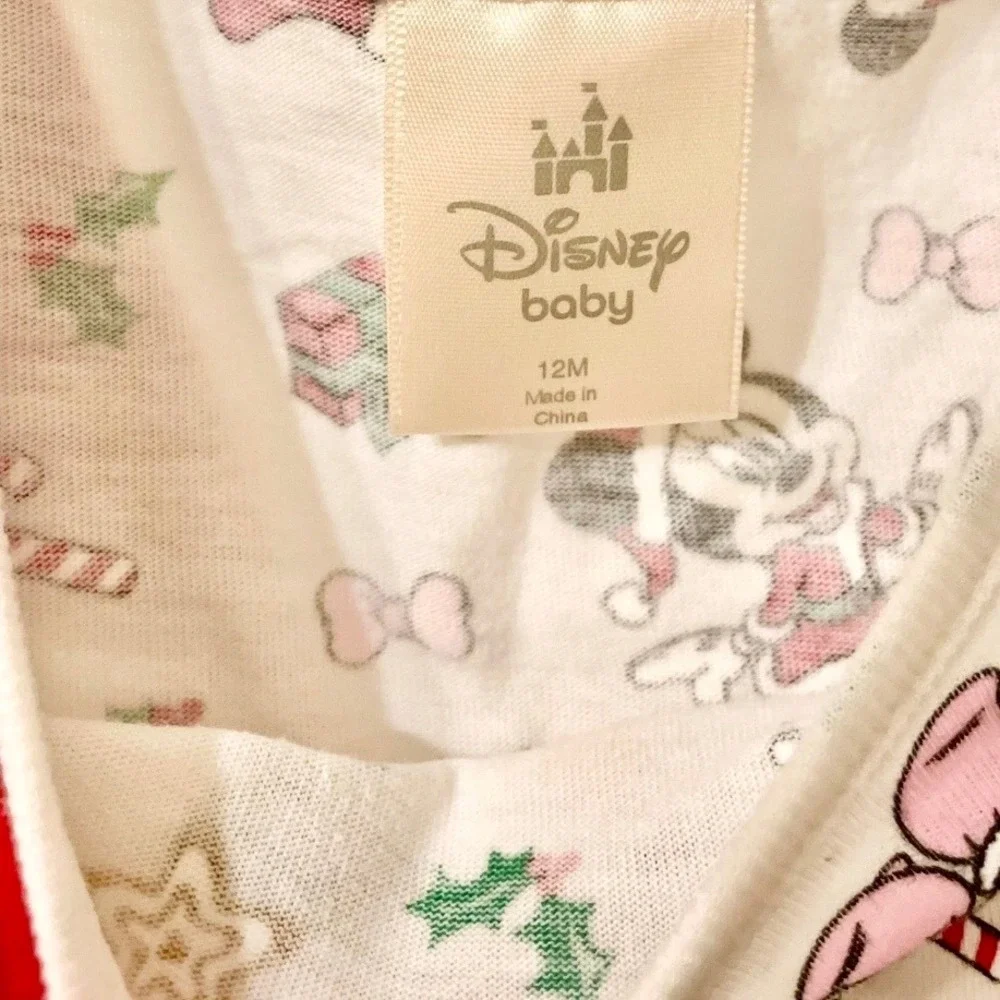 Disney Baby Minnie Mouse Christmas Red Velvet Suspender Skirt Bodysuit Set 12M